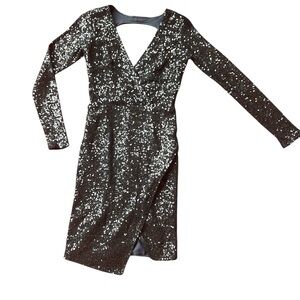 ASOS navy blue long sleeve open back sequin asymmetrical dress 2